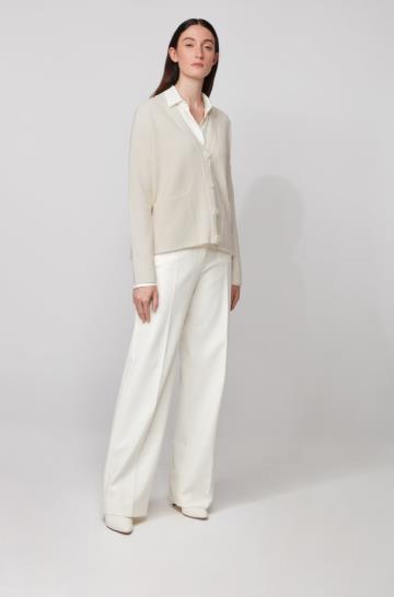Sweter Rozpinany BOSS Oversized Fit Białe Damskie (Pl99941)